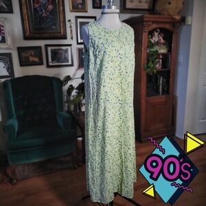 Studio Ease Floral Dress Vintage 90s Clothing Company Green Maxi Sleeveless
